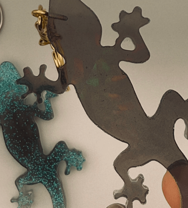 Porte-clé gecko, effet holographique en résine
