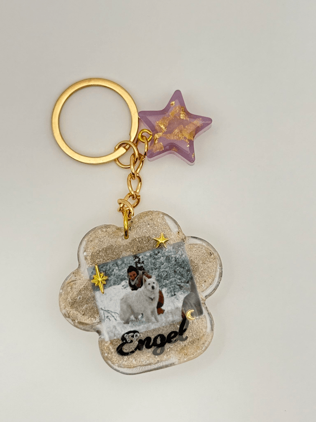 Porte clés souvenir empreinte de patte avec cendres de crémation 